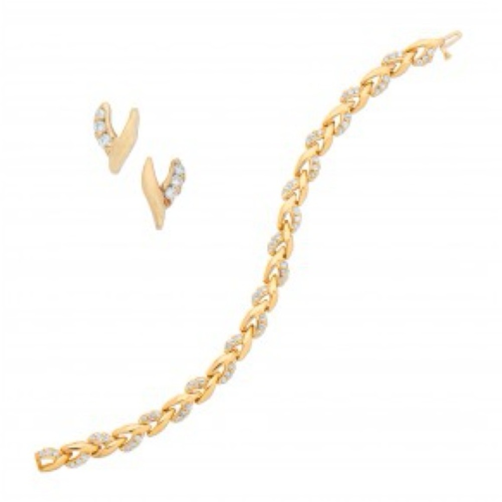 Gold and Diamond Bracelet and Earrings Set